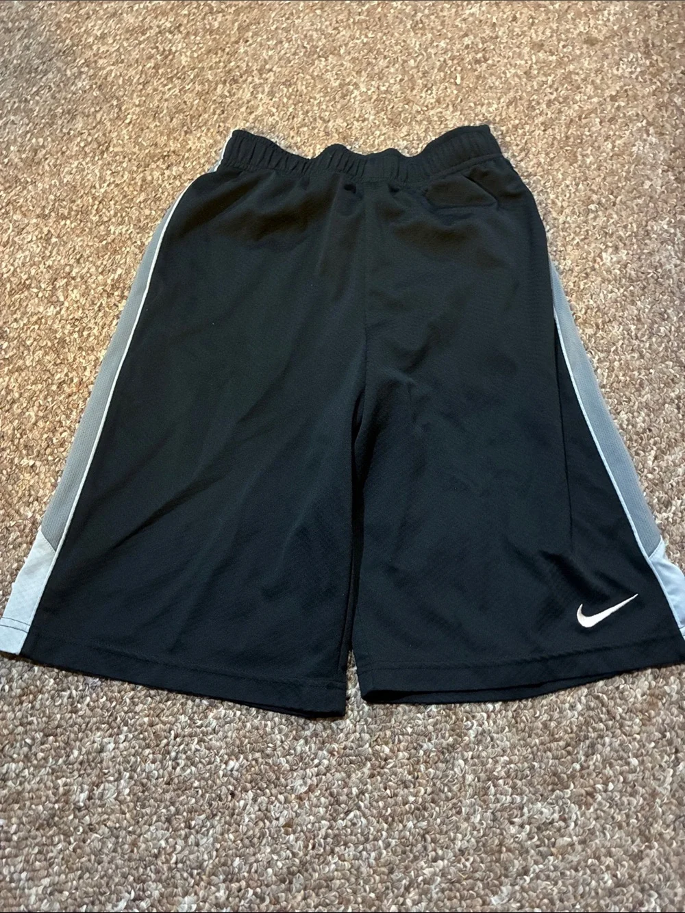 Nike Black and Gray Boys' Athletic Shorts with White Swoosh